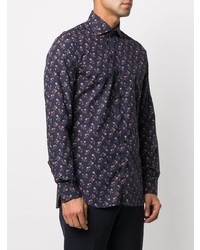 Chemise à manches longues à fleurs bleu marine Barba