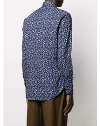 Chemise à manches longues à fleurs bleu marine Etro