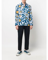 Chemise à manches longues à fleurs bleu marine Marni