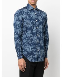 Chemise à manches longues à fleurs bleu marine Kiton