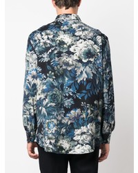 Chemise à manches longues à fleurs bleu marine Etro