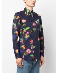 Chemise à manches longues à fleurs bleu marine Etro