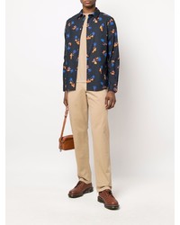 Chemise à manches longues à fleurs bleu marine PS Paul Smith