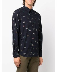 Chemise à manches longues à fleurs bleu marine PS Paul Smith