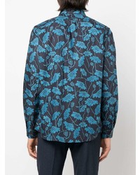 Chemise à manches longues à fleurs bleu marine PS Paul Smith