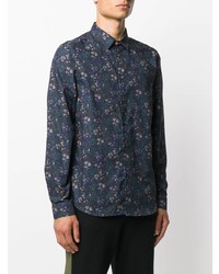 Chemise à manches longues à fleurs bleu marine PS Paul Smith