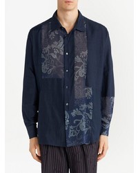 Chemise à manches longues à fleurs bleu marine Etro