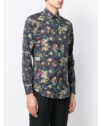 Chemise à manches longues à fleurs bleu marine Etro