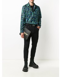 Chemise à manches longues à fleurs bleu marine Givenchy