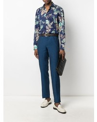 Chemise à manches longues à fleurs bleu marine Etro