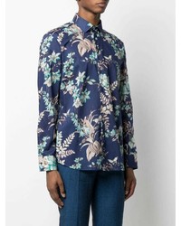 Chemise à manches longues à fleurs bleu marine Etro