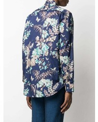 Chemise à manches longues à fleurs bleu marine Etro