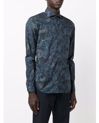 Chemise à manches longues à fleurs bleu marine Xacus