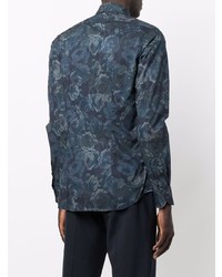 Chemise à manches longues à fleurs bleu marine Xacus