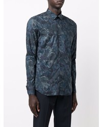 Chemise à manches longues à fleurs bleu marine Xacus