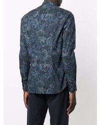 Chemise à manches longues à fleurs bleu marine Xacus