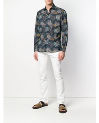 Chemise à manches longues à fleurs bleu marine Etro