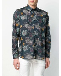 Chemise à manches longues à fleurs bleu marine Etro