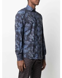 Chemise à manches longues à fleurs bleu marine Etro