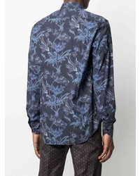 Chemise à manches longues à fleurs bleu marine Etro