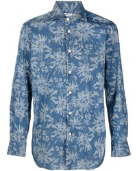 Chemise à manches longues à fleurs bleu marine Kiton