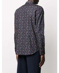 Chemise à manches longues à fleurs bleu marine PS Paul Smith