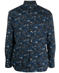 Chemise à manches longues à fleurs bleu marine Luigi Borrelli