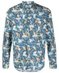 Chemise à manches longues à fleurs bleu marine Manuel Ritz