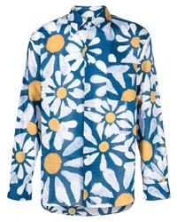 Chemise à manches longues à fleurs bleu marine Marni