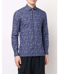 Chemise à manches longues à fleurs bleu marine Kiton