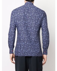 Chemise à manches longues à fleurs bleu marine Kiton