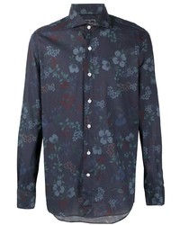 Chemise à manches longues à fleurs bleu marine Orian