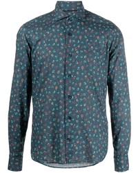 Chemise à manches longues à fleurs bleu marine Orian