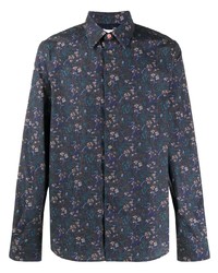Chemise à manches longues à fleurs bleu marine Paul Smith