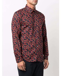 Chemise à manches longues à fleurs bleu marine Paul Smith