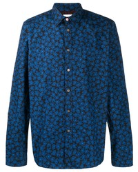 Chemise à manches longues à fleurs bleu marine PS Paul Smith