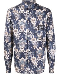 Chemise à manches longues à fleurs bleu marine VERSACE JEANS COUTURE