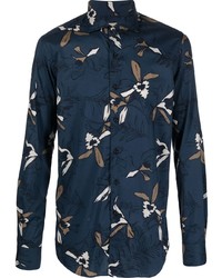 Chemise à manches longues à fleurs bleu marine Xacus