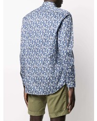 Chemise à manches longues à fleurs bleue Etro