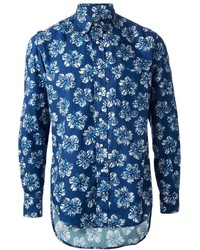 Chemise à manches longues à fleurs bleue