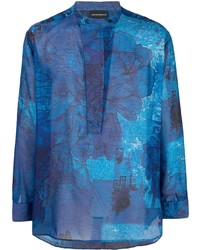 Chemise à manches longues à fleurs bleue Emporio Armani