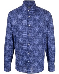 Chemise à manches longues à fleurs bleue Fedeli