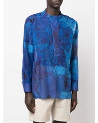 Chemise à manches longues à fleurs bleue Emporio Armani