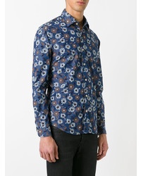 Chemise à manches longues à fleurs bleue Xacus