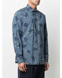 Chemise à manches longues à fleurs bleue Tintoria Mattei