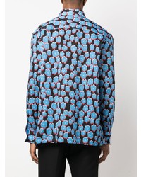 Chemise à manches longues à fleurs bleue Lanvin