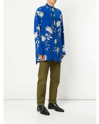 Chemise à manches longues à fleurs bleue Haider Ackermann