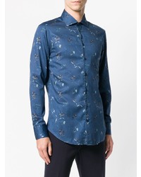 Chemise à manches longues à fleurs bleue Etro