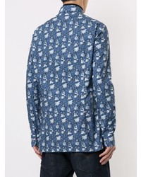 Chemise à manches longues à fleurs bleue Kiton