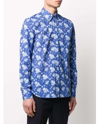 Chemise à manches longues à fleurs bleue Canali
